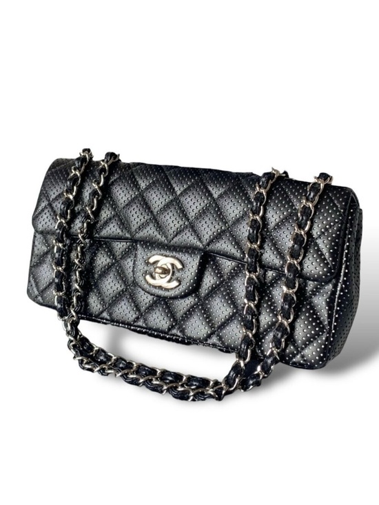 CHANEL Handbags - Chanel East West Classic Shoulder Flap Bag Quilted Black Perforated Leather